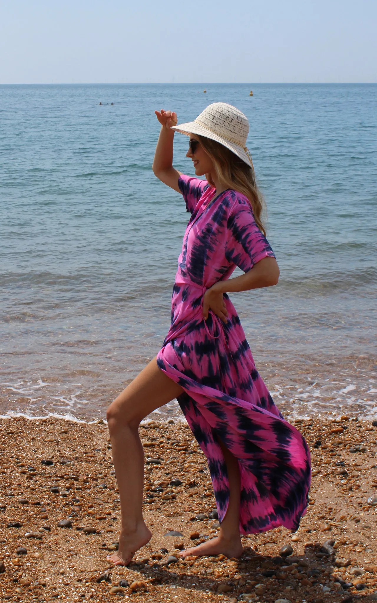 Fuchsia and Blue Tie Dye Wrap Dress