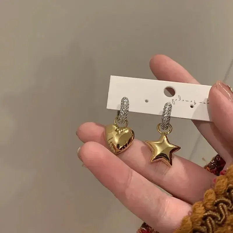 Gold Plated Heart Star Women's Punk Hip Hop Silver Earring