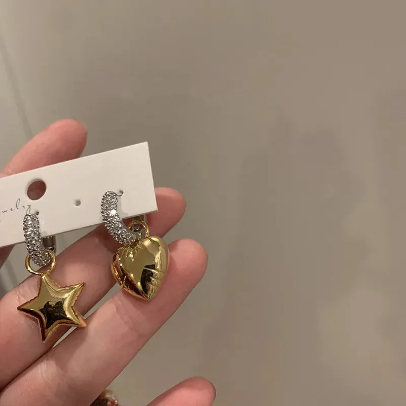 Gold Plated Heart Star Women's Punk Hip Hop Silver Earring