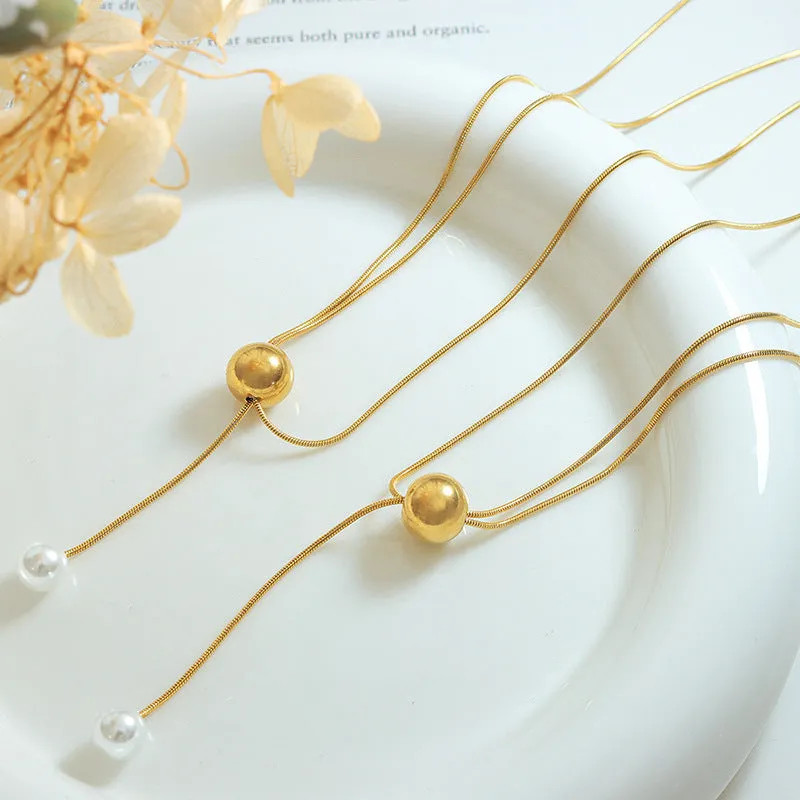 Golden Snake Chain Pearl Tassel Necklace for Women