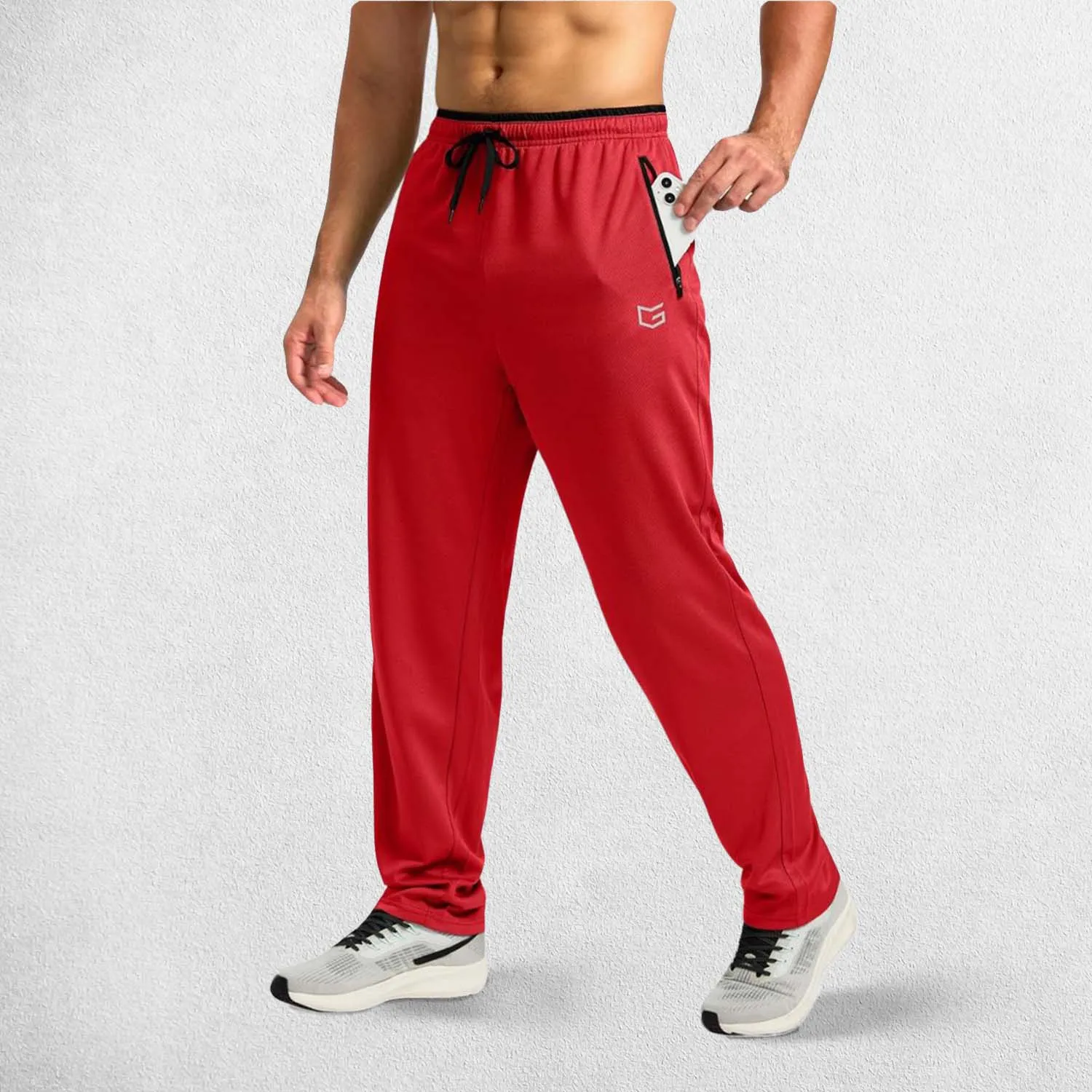 GPW Men’s Open-Bottom Workout Trousers with Zip Pockets and Lightweight Mesh