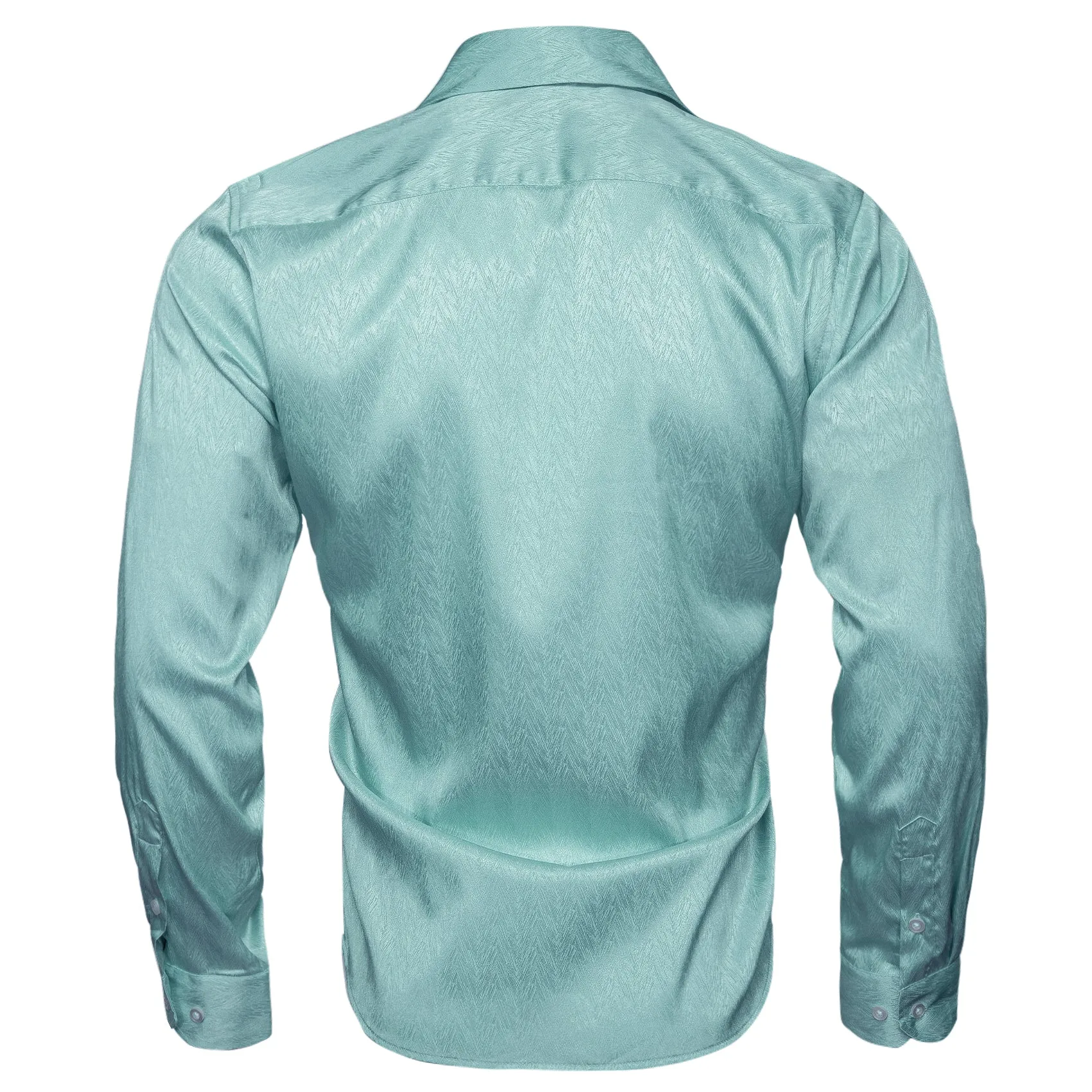 Green Blue Solid Woven Silk Men's Long Sleeve Shirt