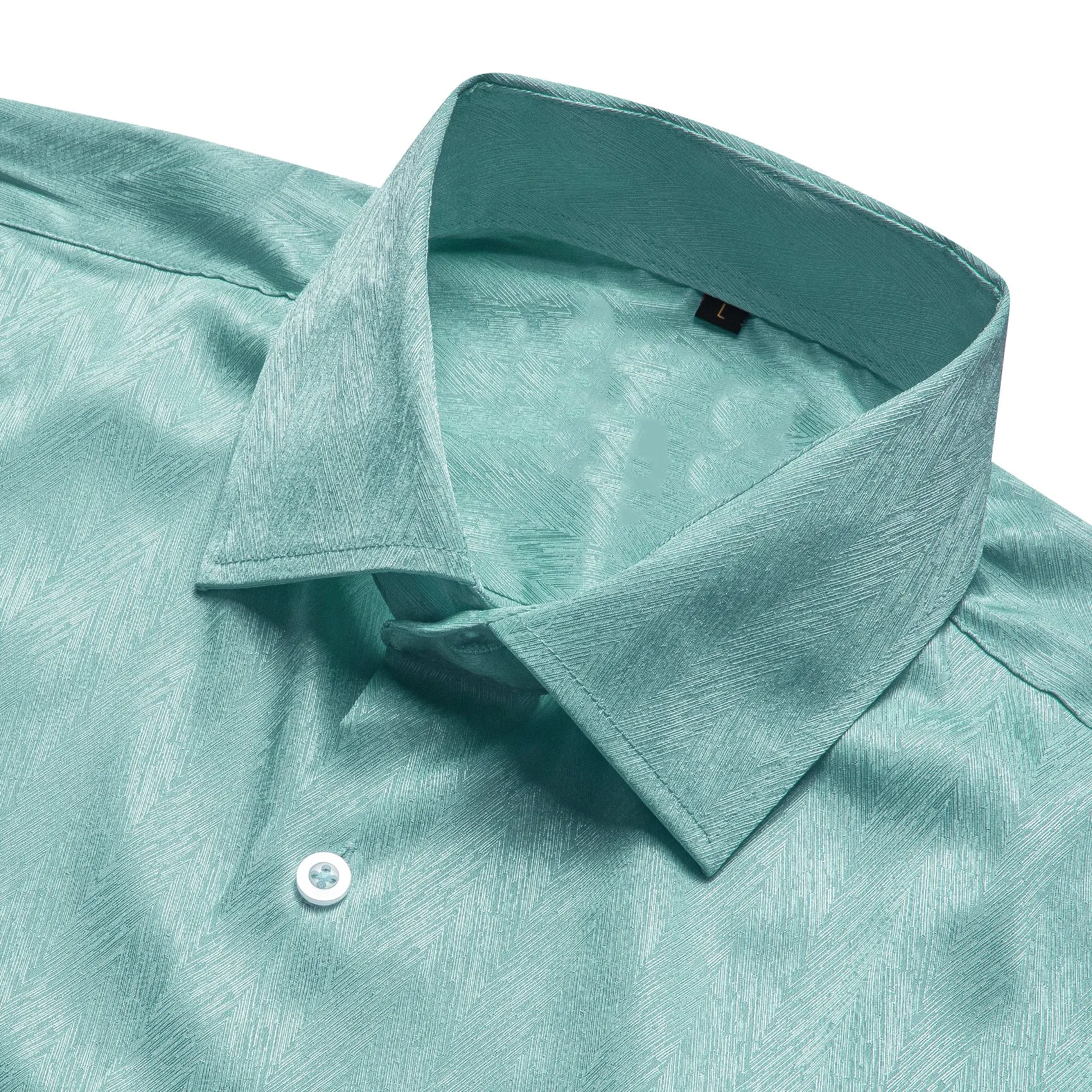 Green Blue Solid Woven Silk Men's Long Sleeve Shirt