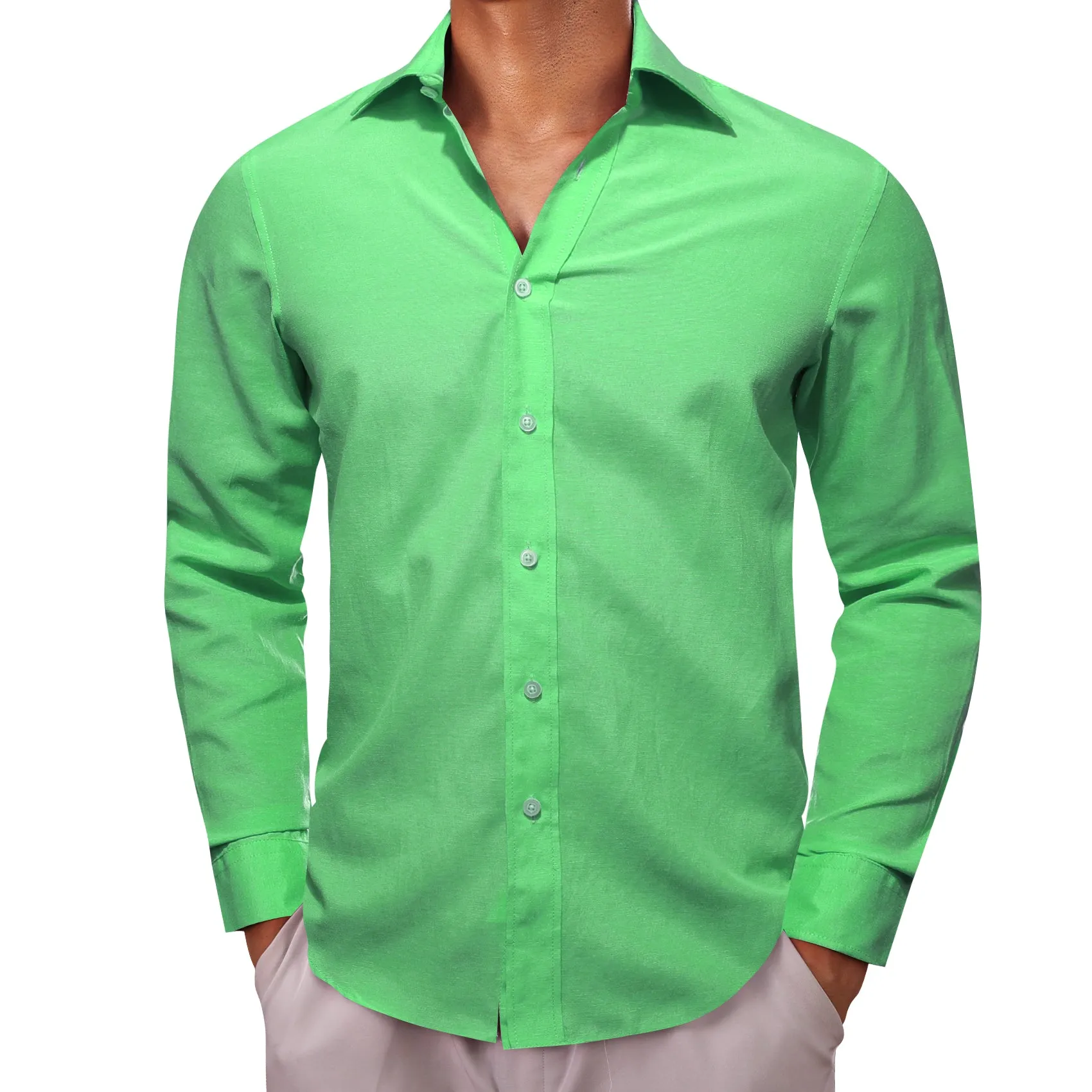 Green Solid Men's Long Sleeve Casual Shirt