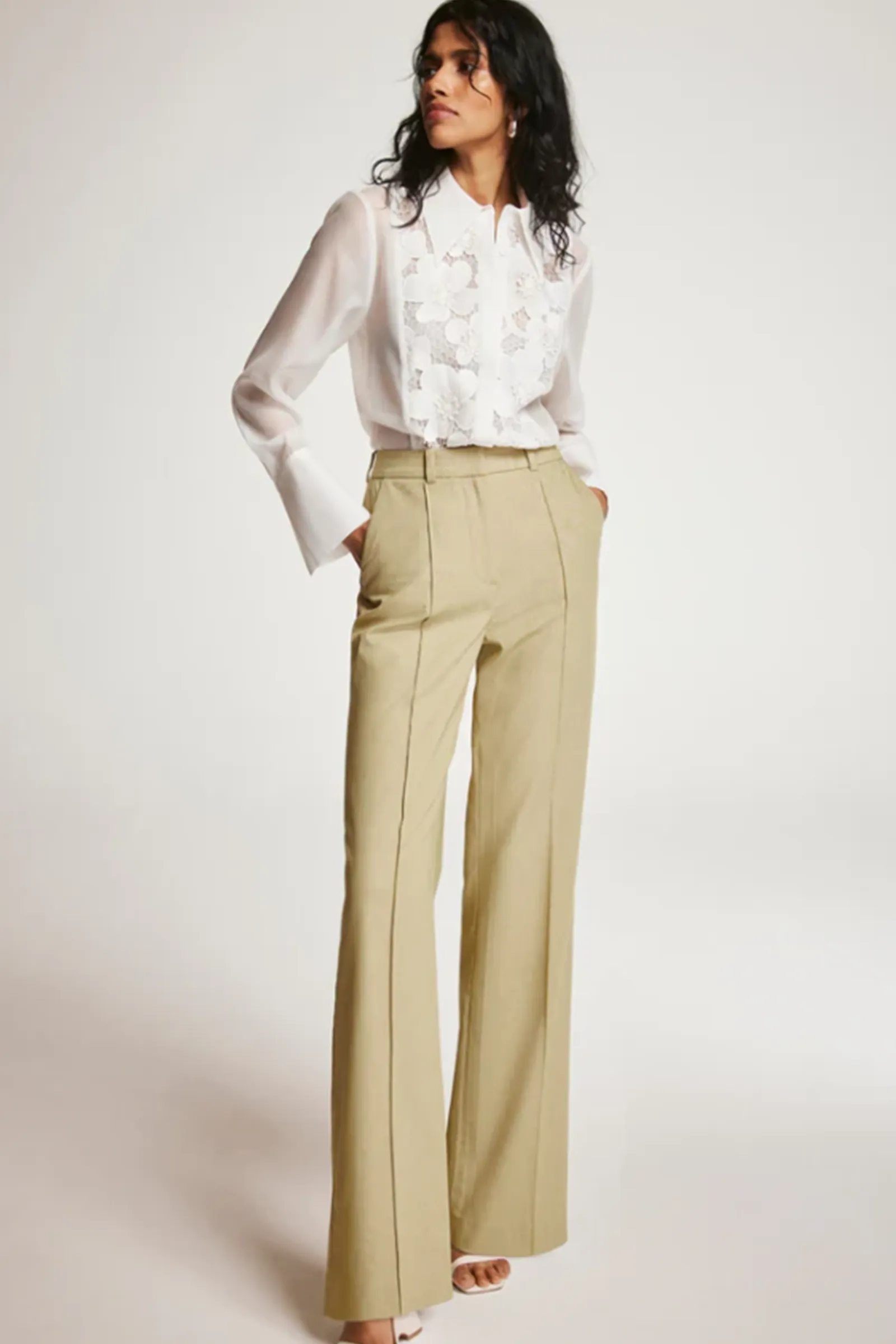 Green Straight Tailored Trousers