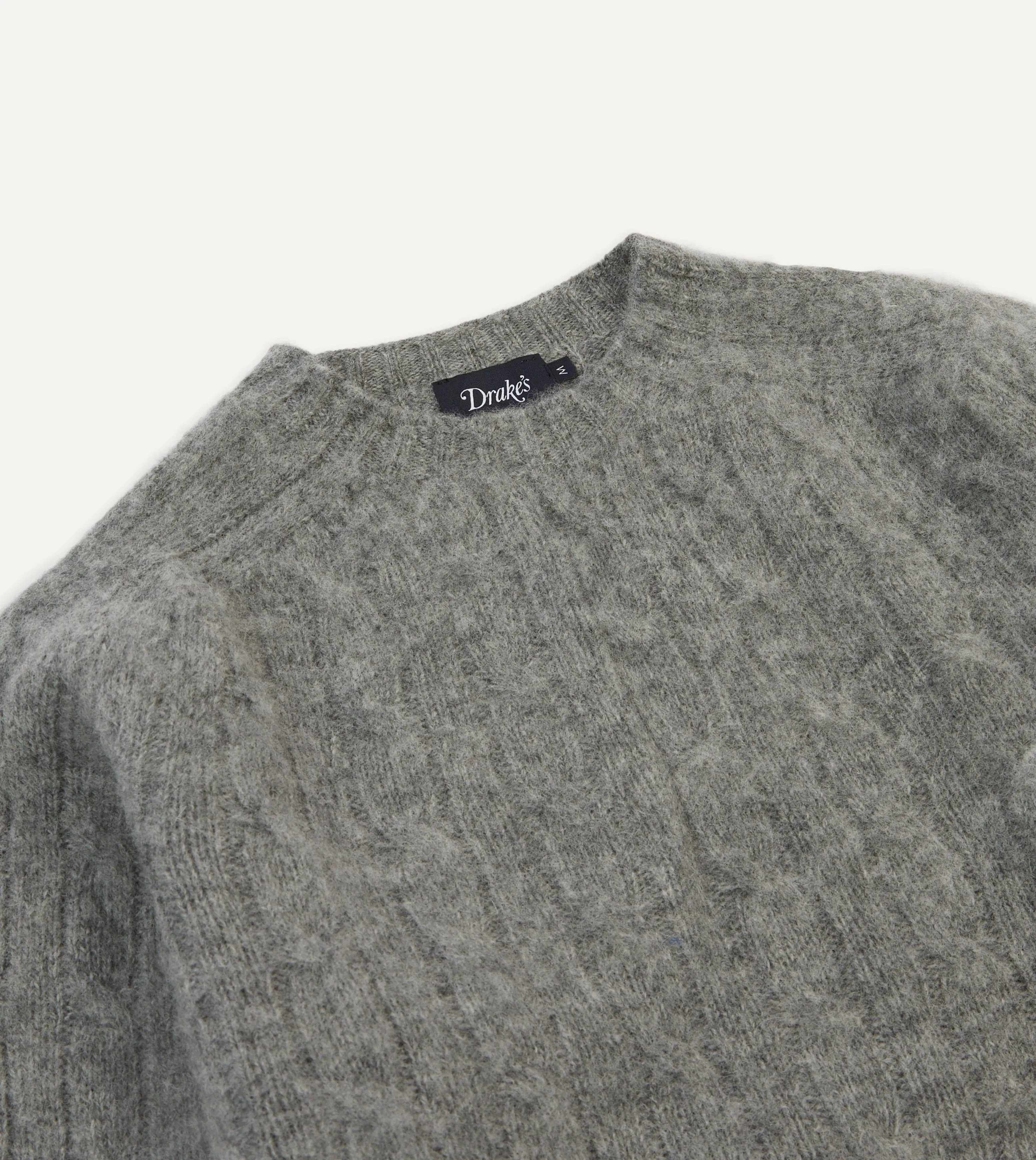 Grey Brushed Cable Knit Shetland Crew Neck Jumper