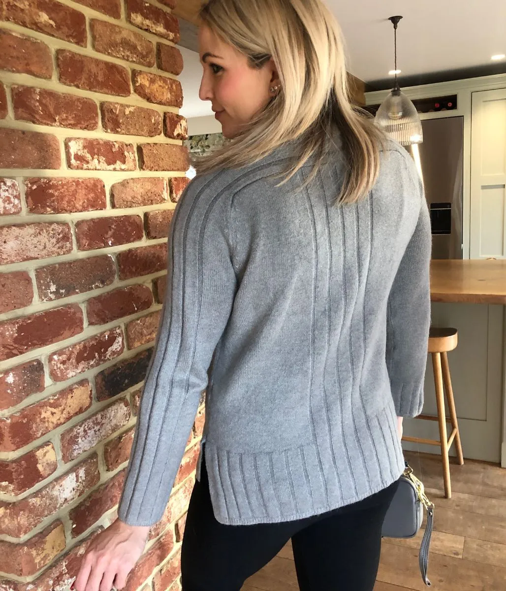 Grey Soft Contrast Ribbed Jumper