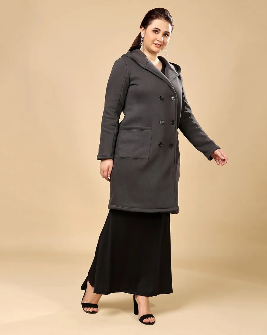 Grey Solid Double Breatsed Coat