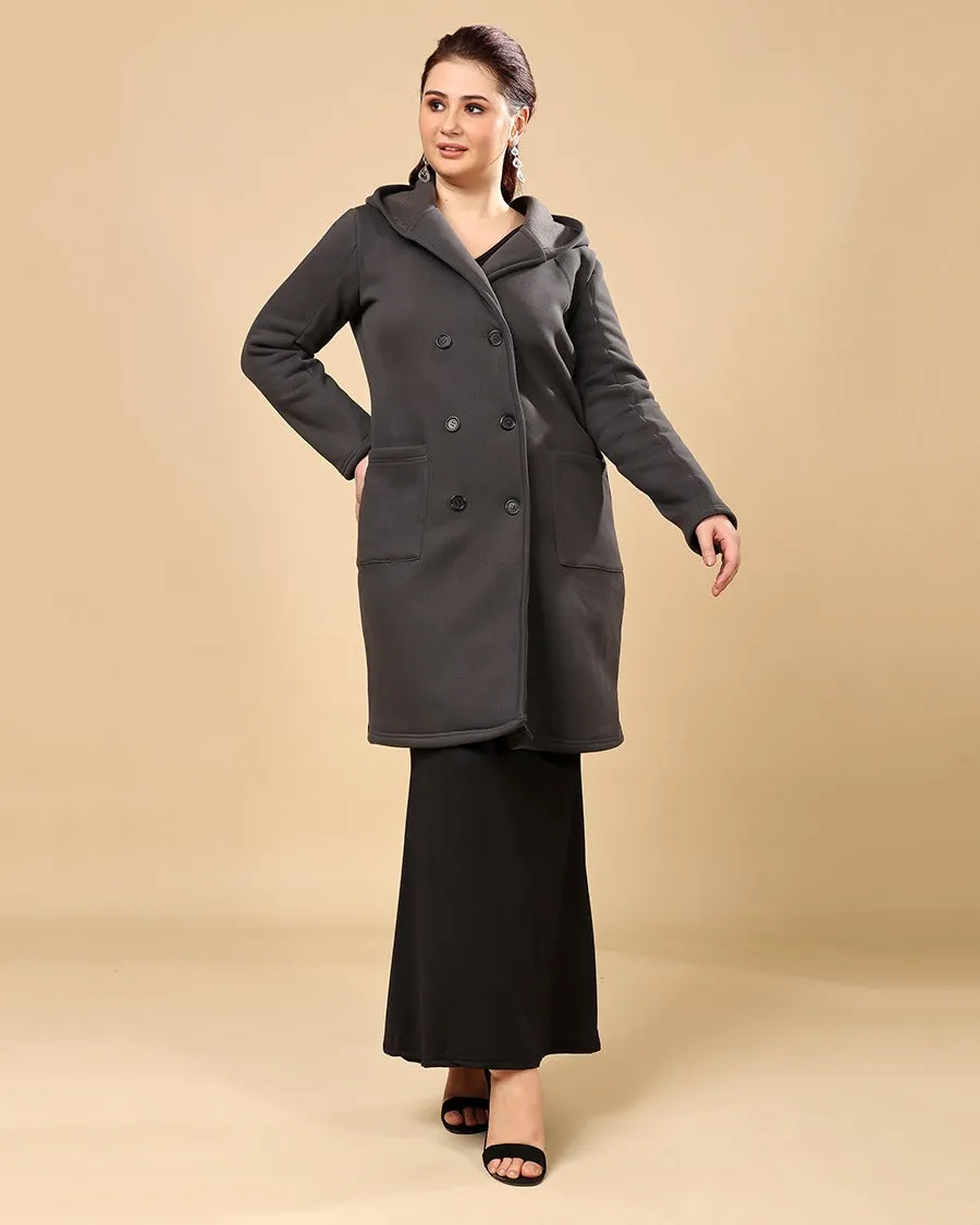 Grey Solid Double Breatsed Coat