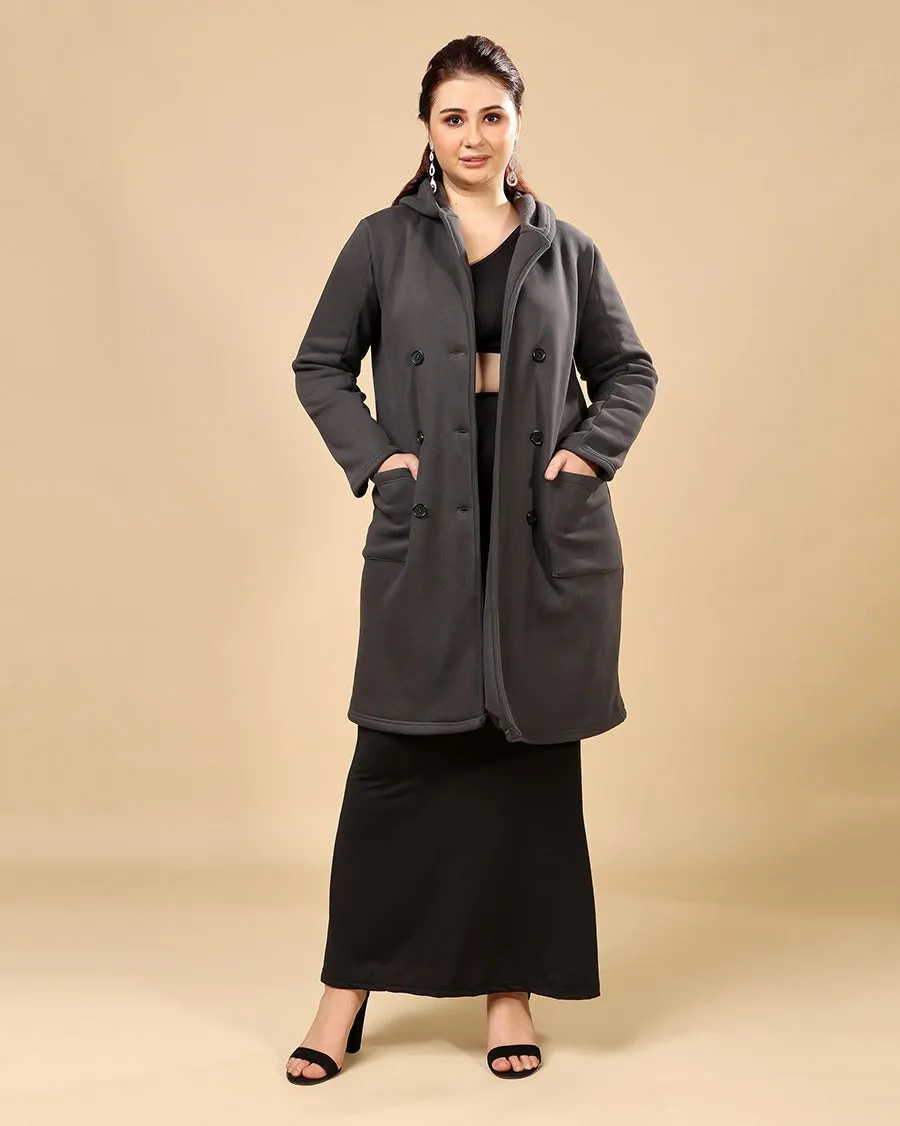 Grey Solid Double Breatsed Coat