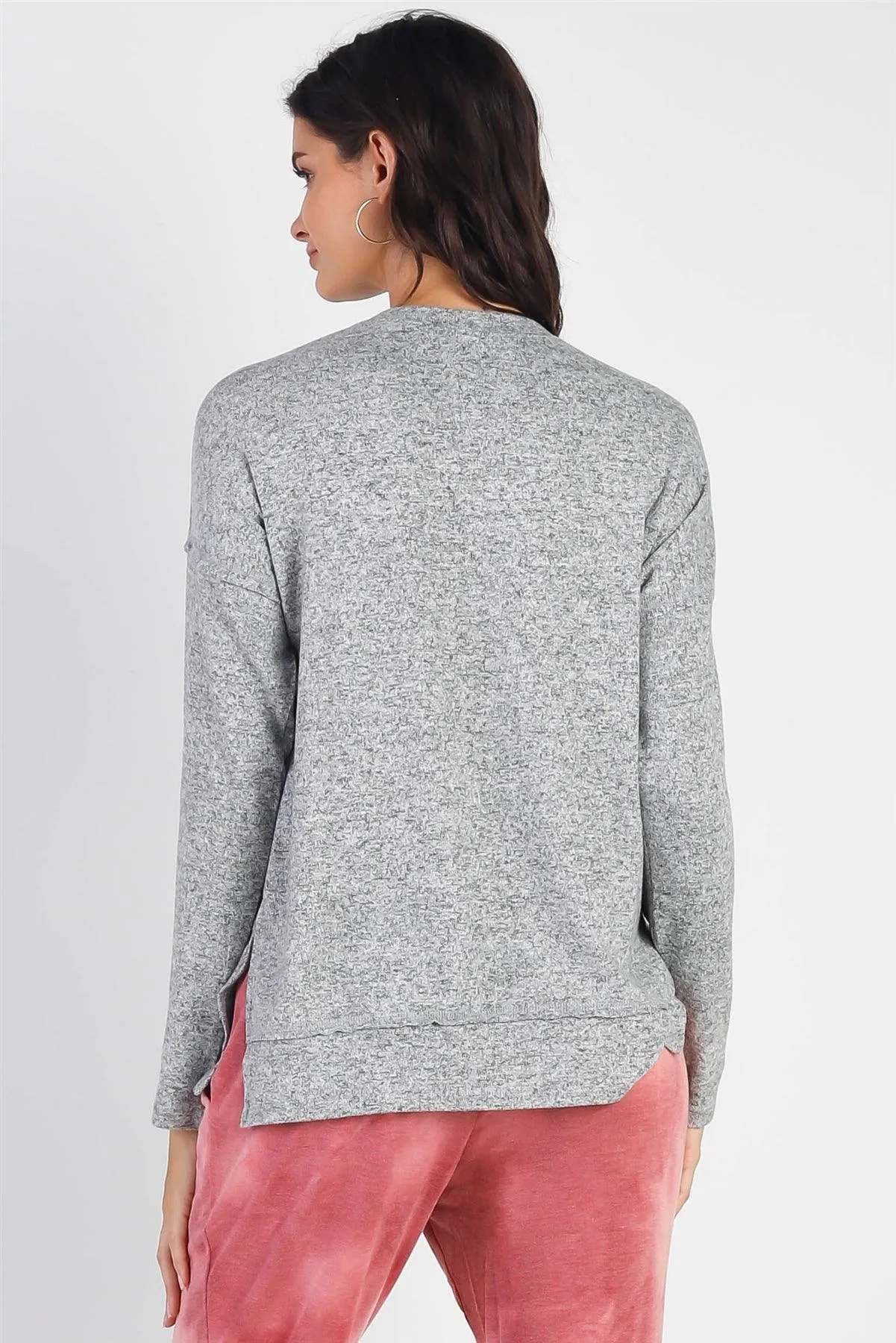 Heather Grey Basic Flannel Button-Up Trim Sweatshirt /1-1-1