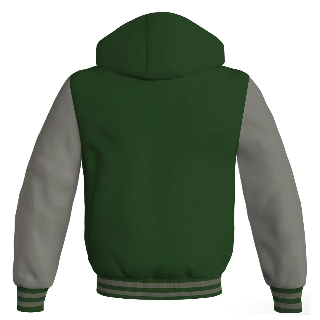 Hoodie Jackets Forest Green Body and Gray Leather Sleeves Bomber Jacket