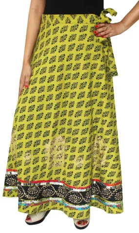 Indian Wrap Long Skirt Cotton Maxi Womens Designer India Clothes (Green)