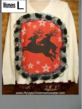 Ivory Naughty Reindeer Christmas Sweater