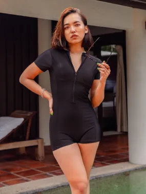 Jennie Short Sleeve Bodysuit Rash Guard in Black