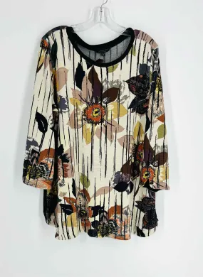 John Mark Size XL Cream/Multi Floral Knit Tops Top-3/4 Sleeve