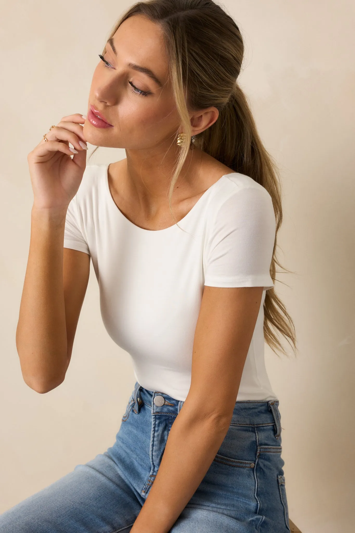 Keep It Real White Scoop Neck Bodysuit