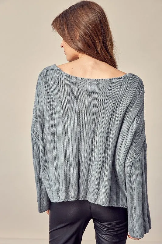 KNITTED CROPPED PULLOVER SWEATER