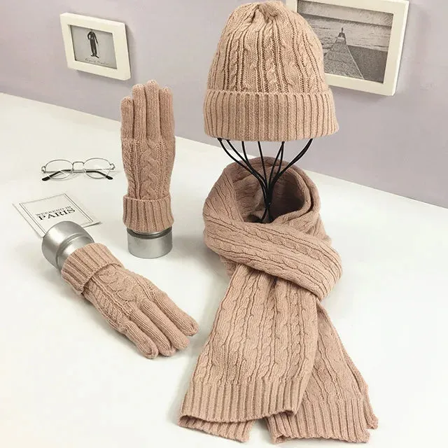 Knitted Winter Hat, Scarf & Gloves Set for Women - Cozy 3-Piece Cold Weather Bundle