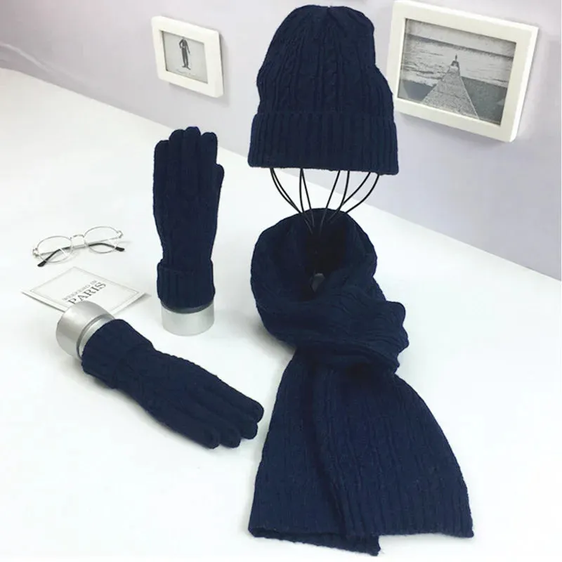 Knitted Winter Hat, Scarf & Gloves Set for Women - Cozy 3-Piece Cold Weather Bundle