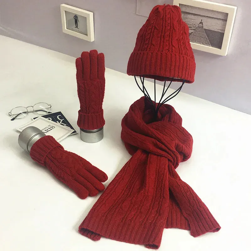 Knitted Winter Hat, Scarf & Gloves Set for Women - Cozy 3-Piece Cold Weather Bundle