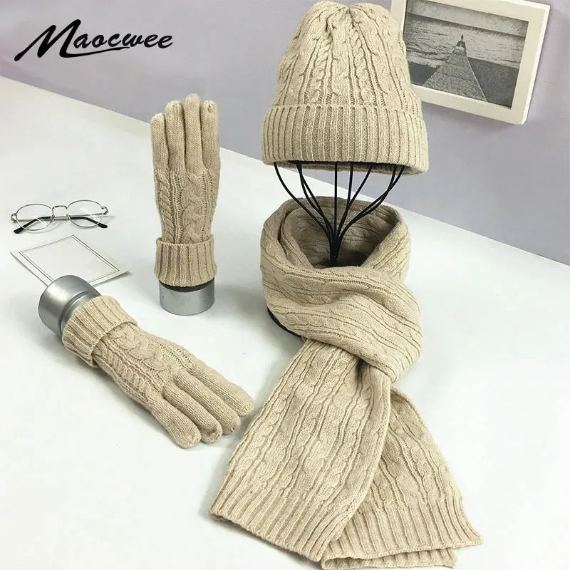 Knitted Winter Hat, Scarf & Gloves Set for Women - Cozy 3-Piece Cold Weather Bundle