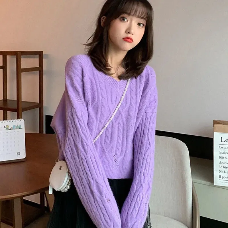 Korean Style Solid Color Pullover Sweater Outer Wear