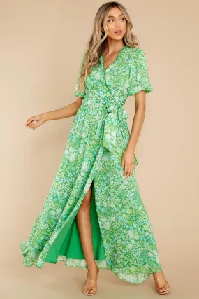 Kyla Printed Bubble Sleeve Wrap Maxi Dress