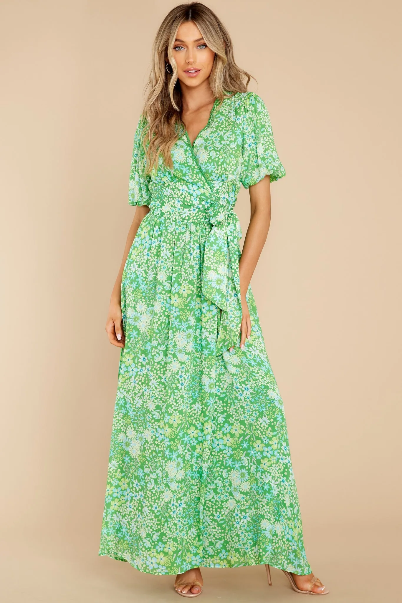 Kyla Printed Bubble Sleeve Wrap Maxi Dress