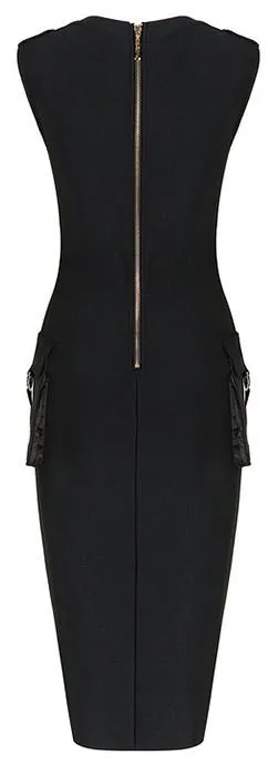 Lace-up Sleeveless Knee-Length Bodycon Dress, Black