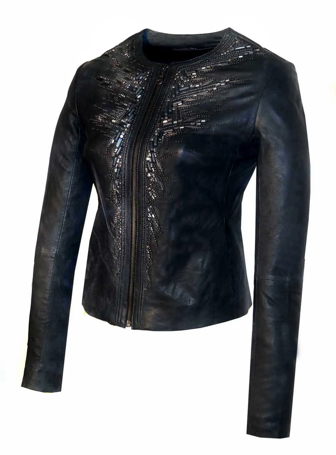 Leather Hand Crafted Designer Embroidered Classic Women Jacket