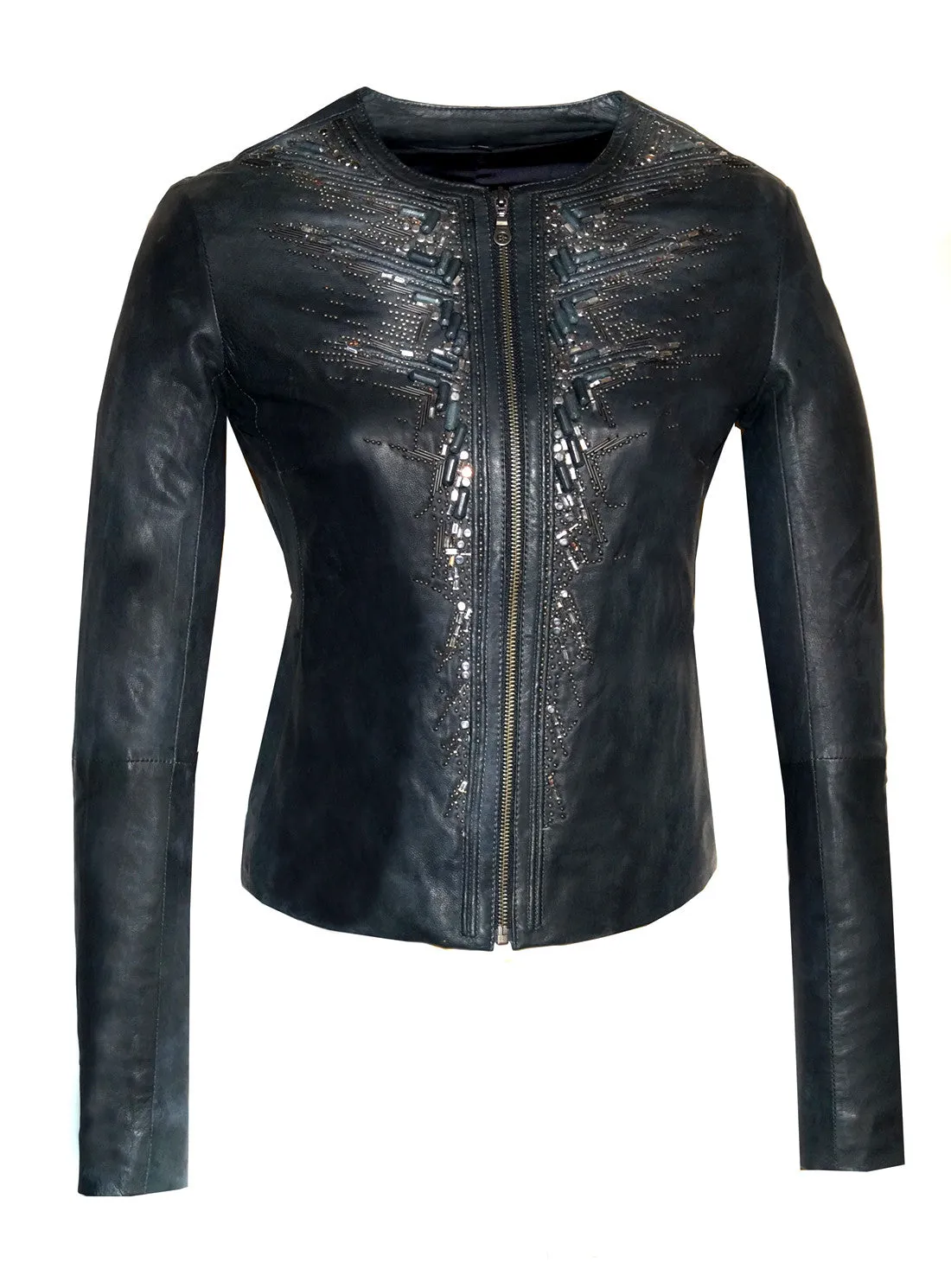 Leather Hand Crafted Designer Embroidered Classic Women Jacket