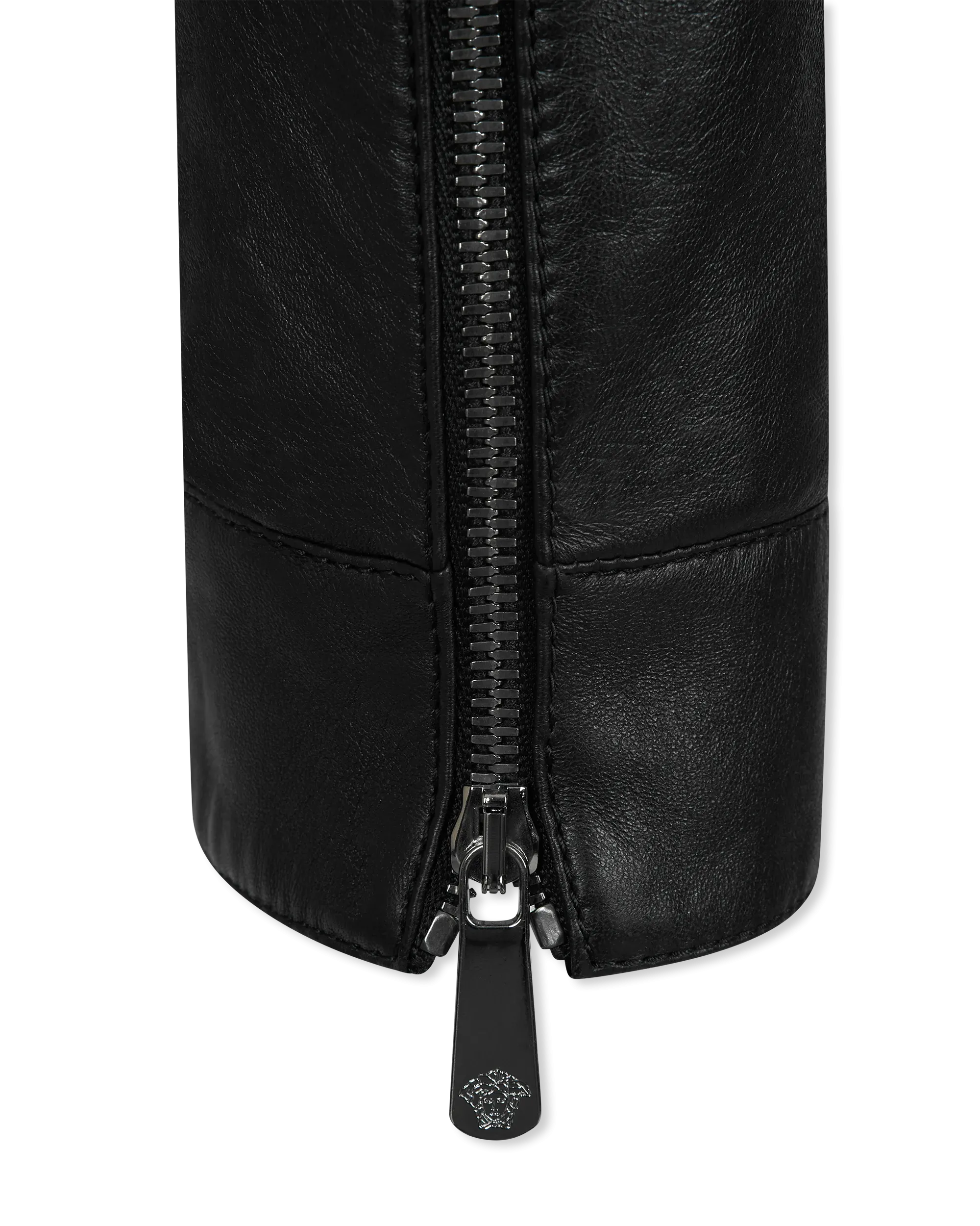 Leather Moto Jacket With Woven Chain Detail