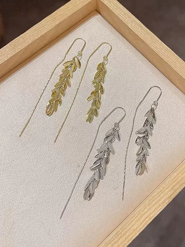 Leaves Shape Tasseled Drop Earrings