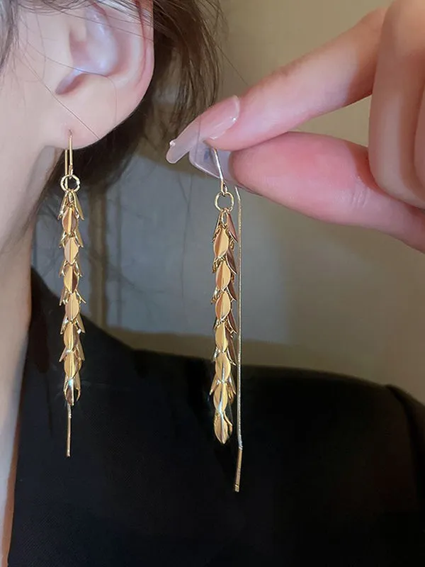 Leaves Shape Tasseled Drop Earrings