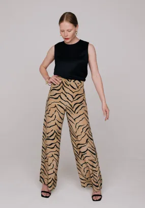 Leon Wide Leg Tiger Print Trouser In Brown