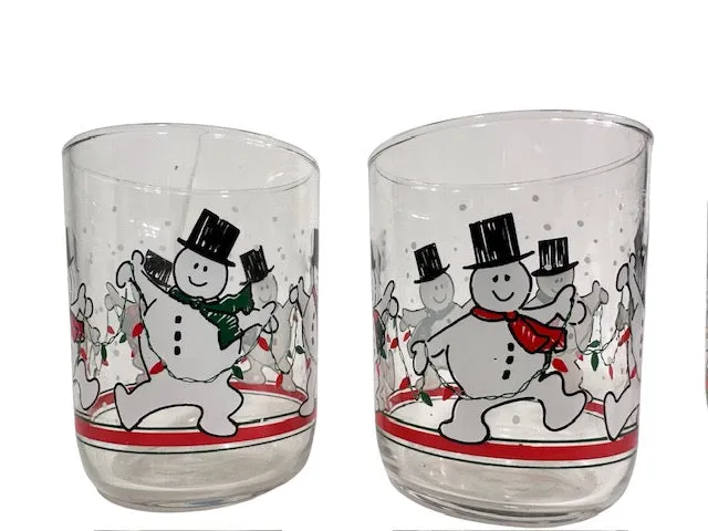 Libbey Mid-Century Dancing Snowmen Double Old Fashion Glasses (Set of 4)