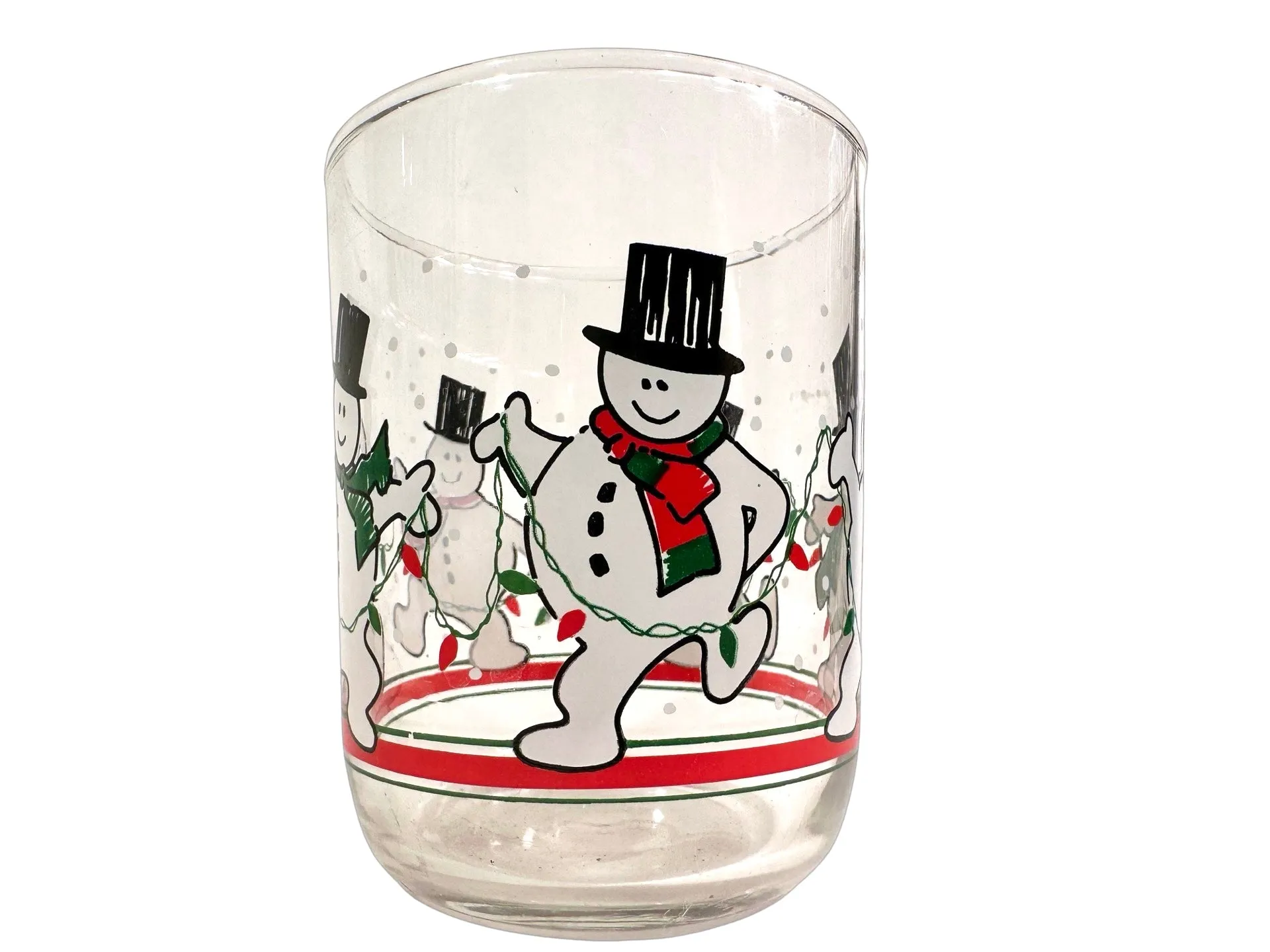 Libbey Mid-Century Dancing Snowmen Double Old Fashion Glasses (Set of 4)