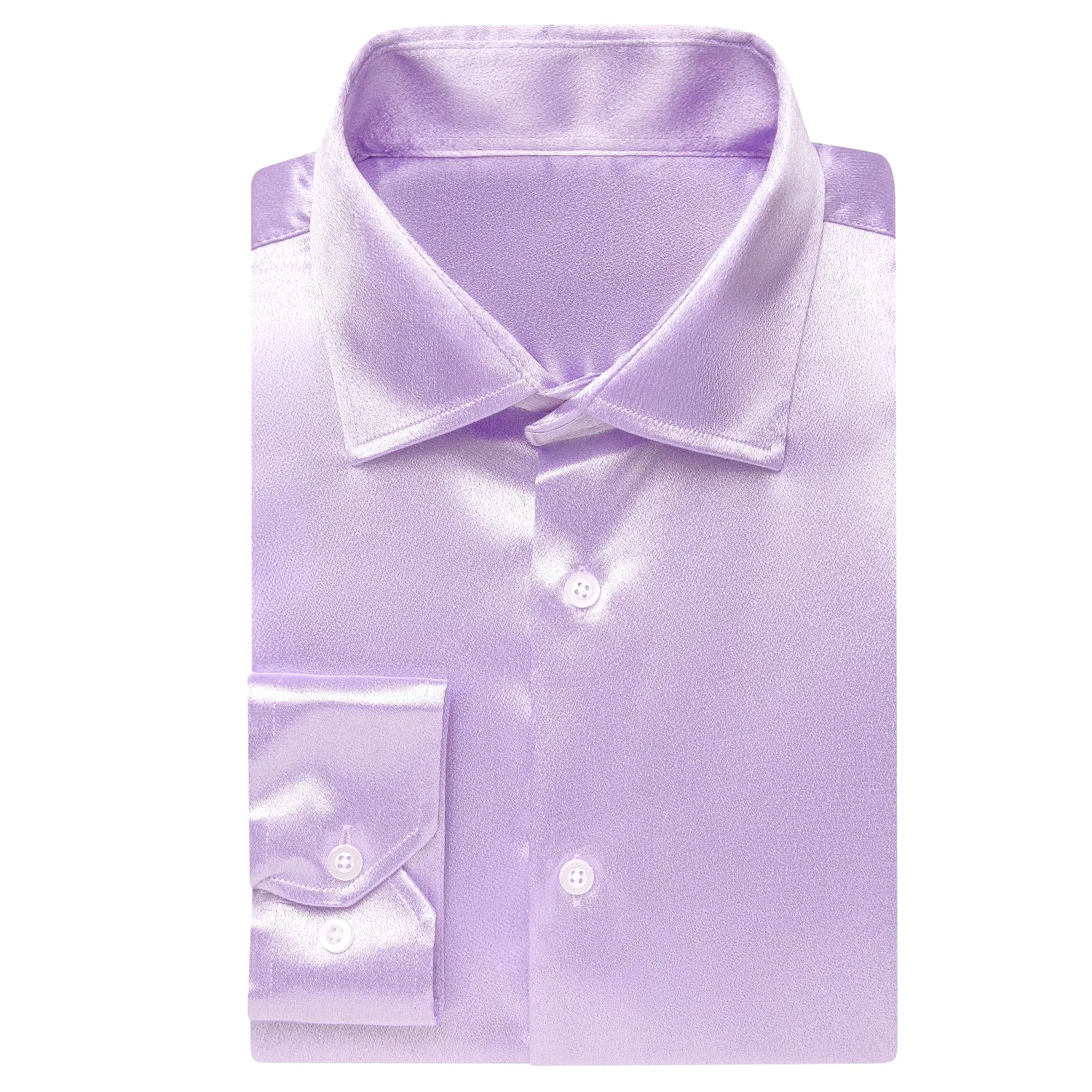 Light Purple Solid Satin Men's Long Sleeve Shirt