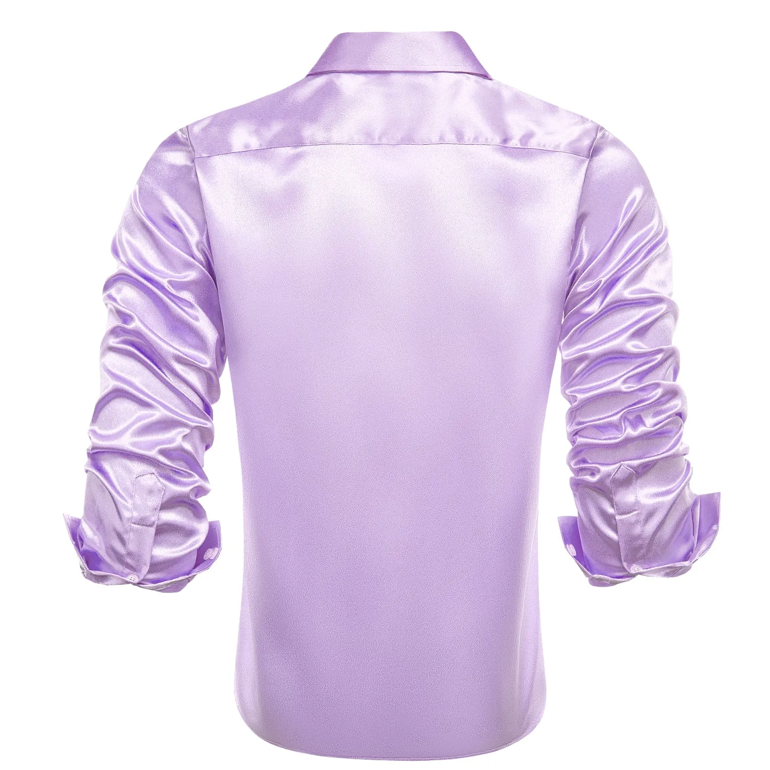 Light Purple Solid Satin Men's Long Sleeve Shirt