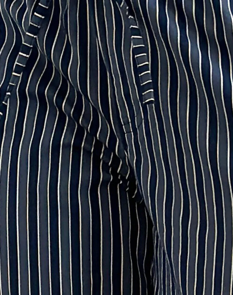 Lirura Wide Leg Trousers in Indigo Stripe Dark Blue