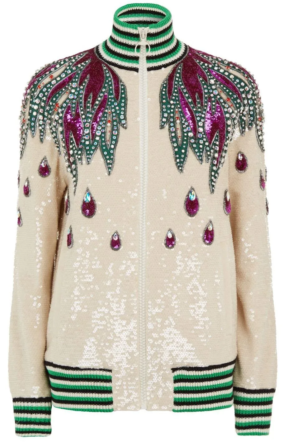 Long-Sleeve Sequin Embroidered Bomber Jacket with Jewel Trim *Limited Stock*