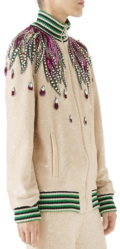 Long-Sleeve Sequin Embroidered Bomber Jacket with Jewel Trim *Limited Stock*