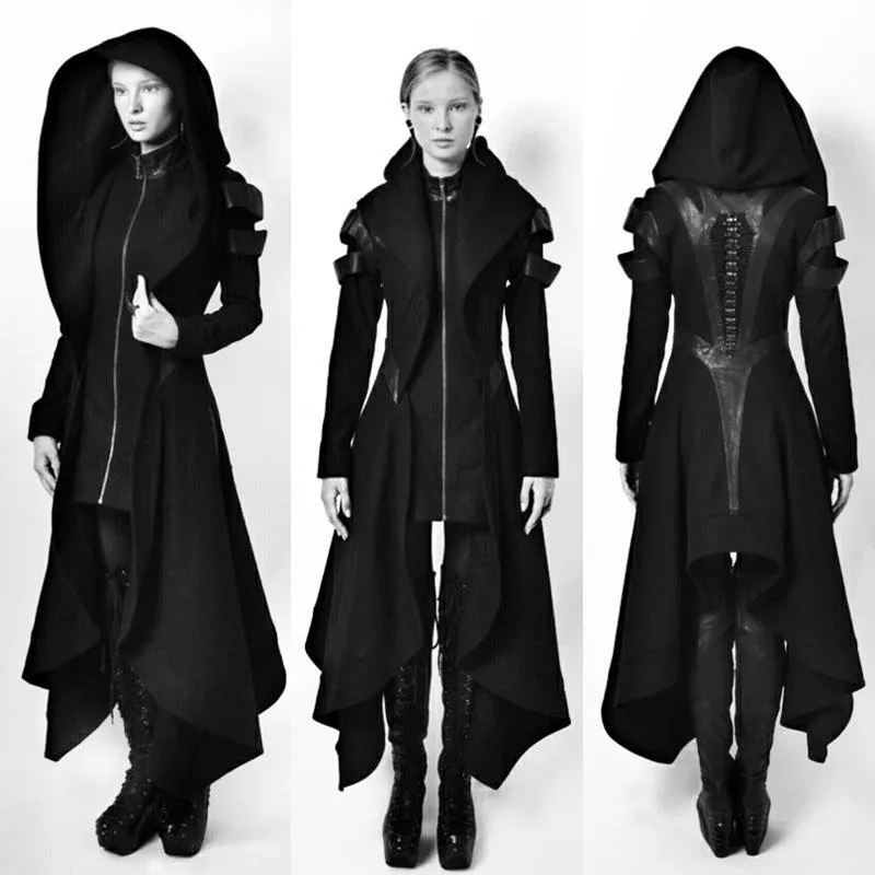 Long sleeve zipper large women's irregular wind coat Hoodie