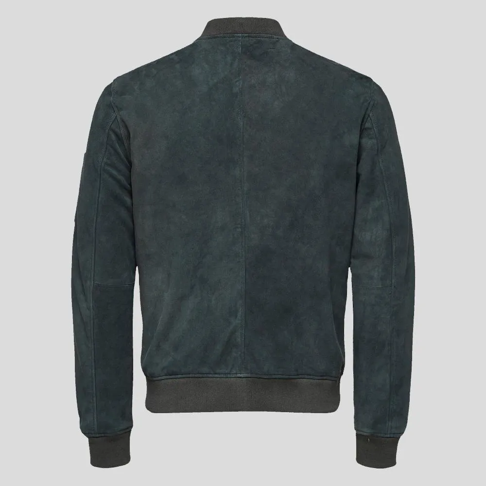 Lucy Dark Green Suede Bomber Leather Jacket for Men