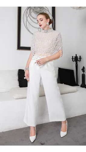 Luxury limited edition heavy hand beaded custom full body pearl exquisite self design cocktail party wedding top