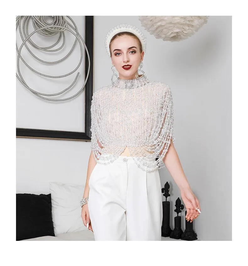 Luxury limited edition heavy hand beaded custom full body pearl exquisite self design cocktail party wedding top