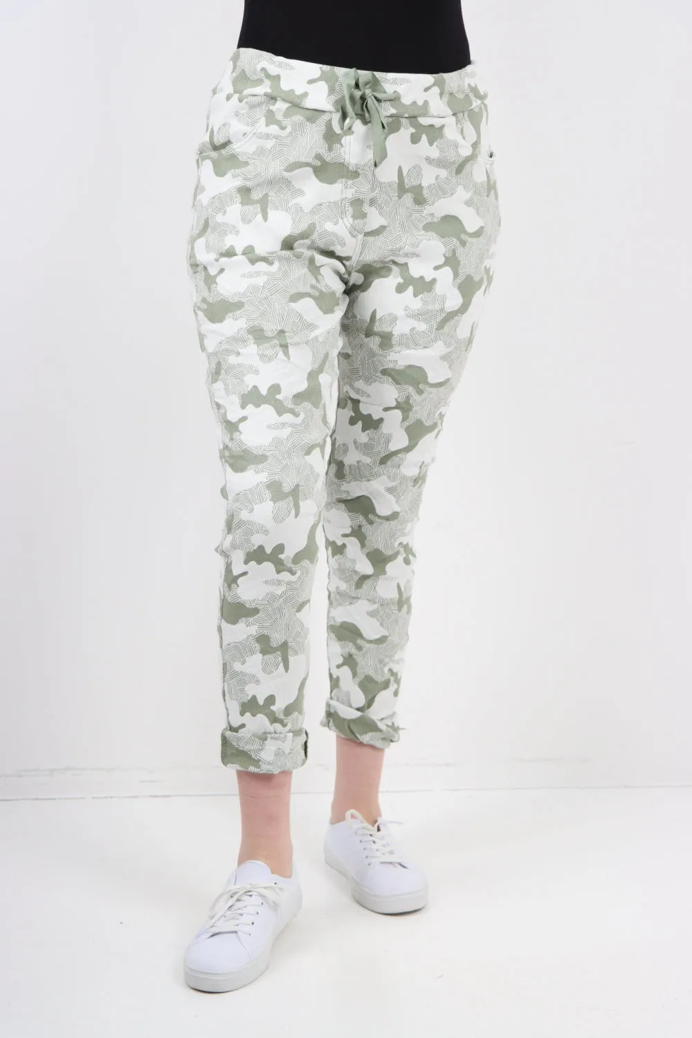 Magic Stretched Tie Pockets Printed Trousers