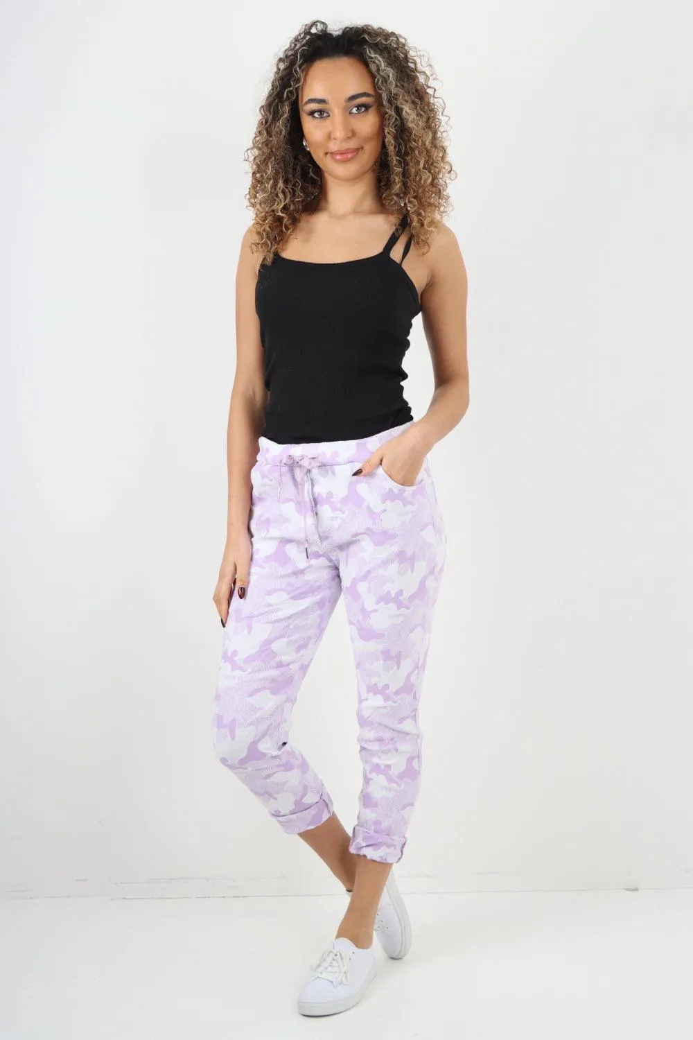 Magic Stretched Tie Pockets Printed Trousers