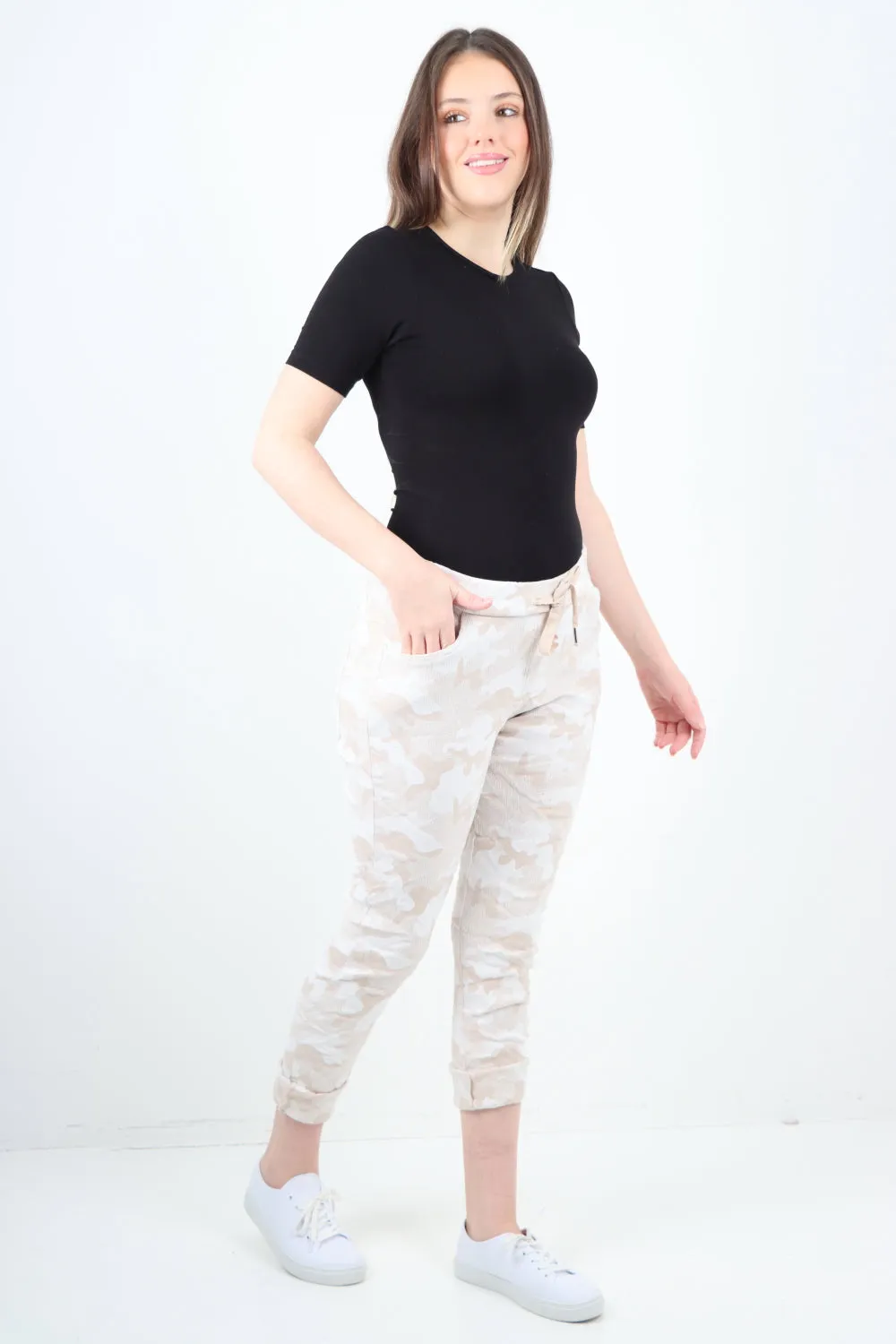 Magic Stretched Tie Pockets Printed Trousers